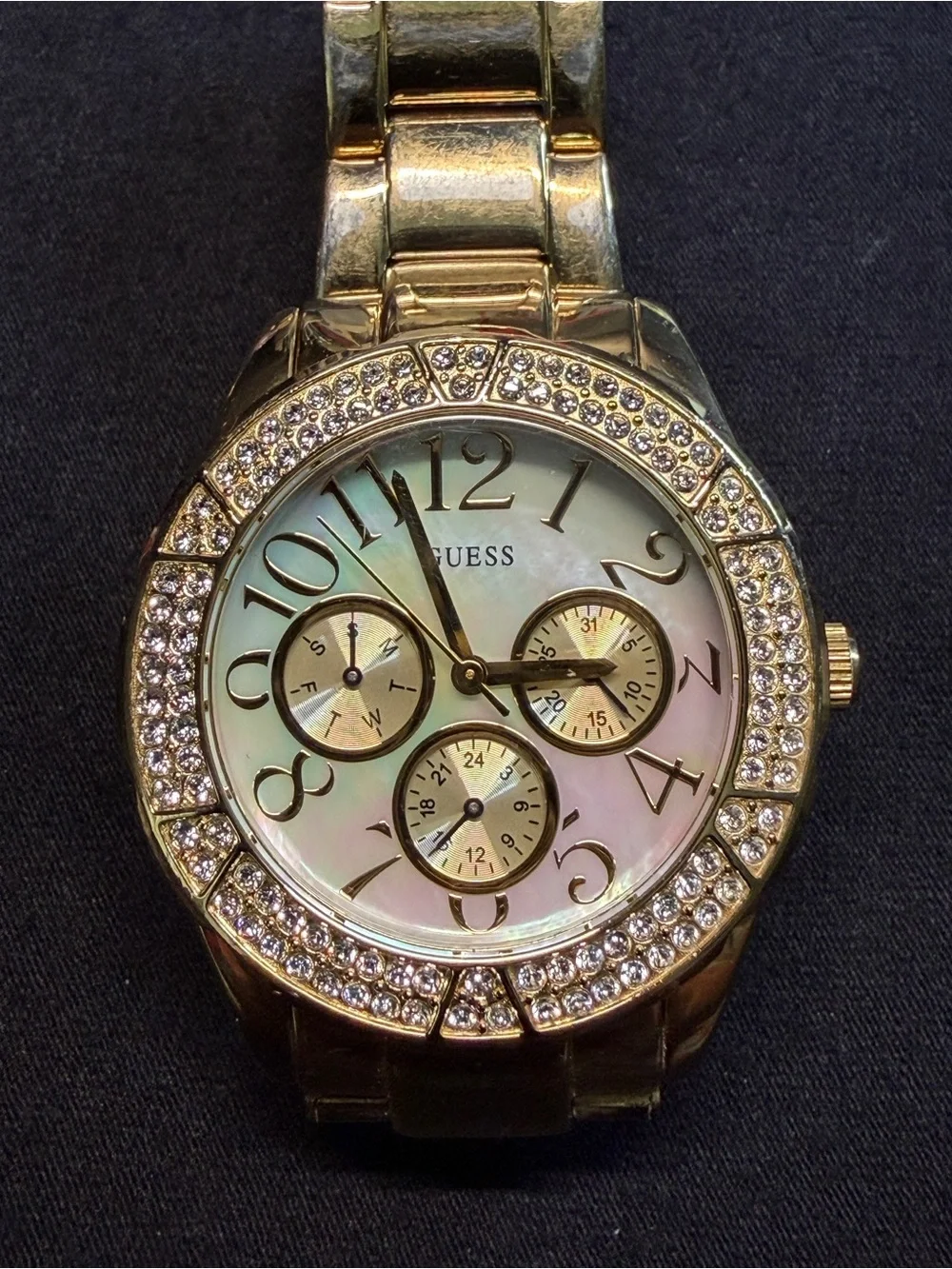 Ladies Guess U13510L Multi Dial Crystal Accent Watch  Mother Of Pearl Dial